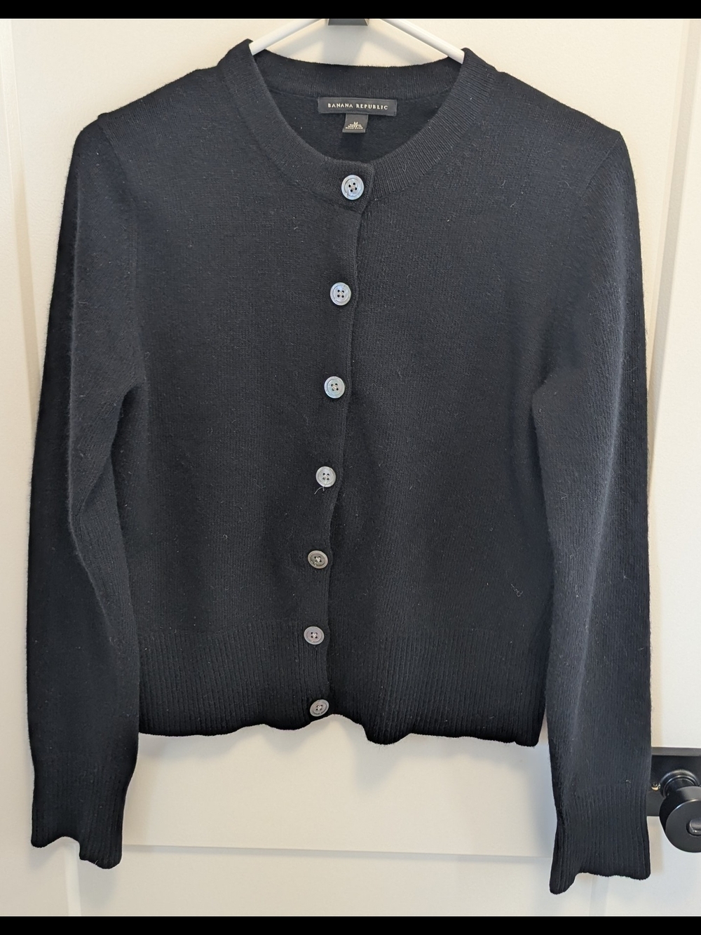 Banana Republic Lambswool Angora Cardigan Black Soft Fuzzy Knit Button - Picture 2 of 8